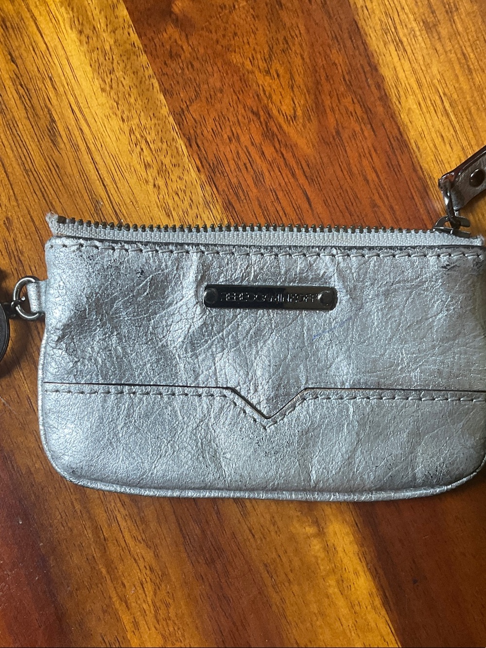Rebecca Minkoff Metallic Silver Zip Card Holder Wallet